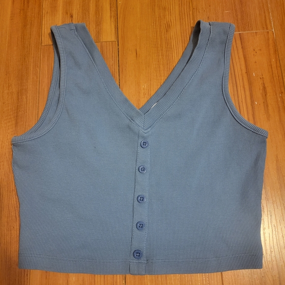 La Vie En Rose Tops - Blue Sleeveless V-Neck Buttoned Women's Top